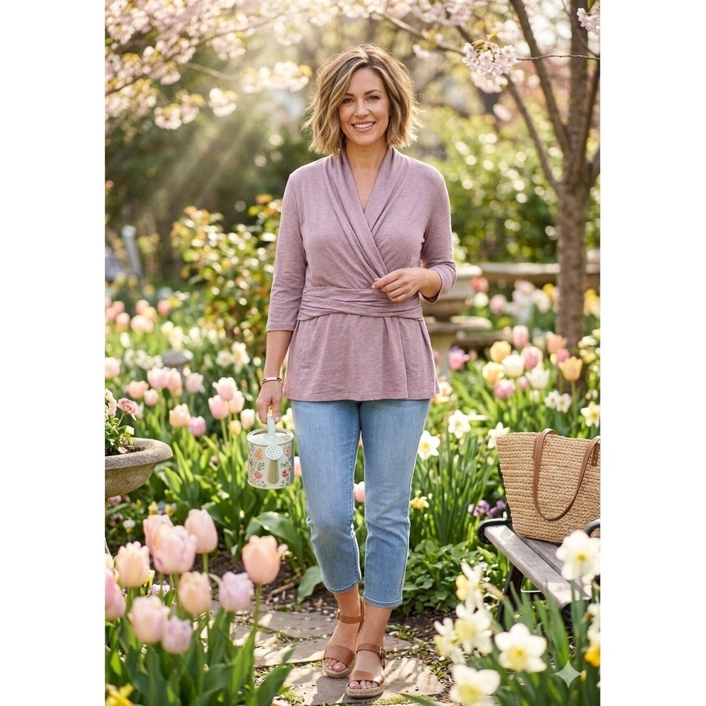 🔥J. Jill Smoked 🩷Mauve Wrap-Style Knit Top - Size XLP Petite - NWT$109